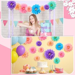18 PCS Mexican Paper Flowers Colorful Fiesta Tissue Pom Poms 6 8 10 Inch Party