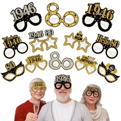 Turypaty 24PCS 80th Birthday Paper Glasses Black Gold Photo Props 1946