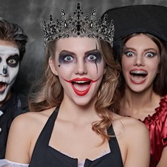 3 Pcs Gothic Bachelorette Party Set – Bride Crown, Veil & Sash for Halloween Wed