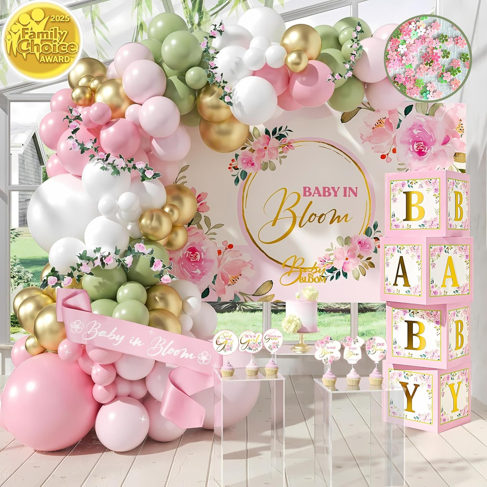 338 PC Baby in Bloom Baby Shower Decorations for Girl – Balloon Arch Garland & B