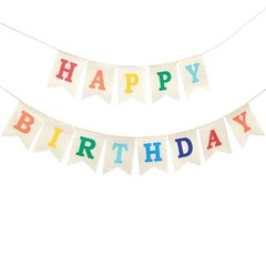 Colorful Happy Birthday Burlap Banner 5.1 inches x 7 inches, Beige,Rainbow