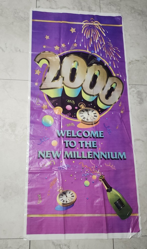 Y2K New Year 2000 Party Banner, Vintage «Welcome to the New Millenium» NYE Decor