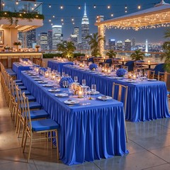 Party Talk Royal Blue Polyester Table Clothes for 8 Foot Rectangle Tables, Wrink