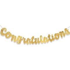 Unique 61748 CONGRATULATIONS Gold paper Banner, 1 Meter 1 ct.,Party Decorations