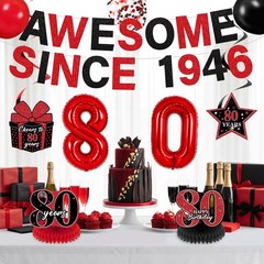 Red And Black 80th Birthday Decorations For Men Women 32 Inch Number Balloons
