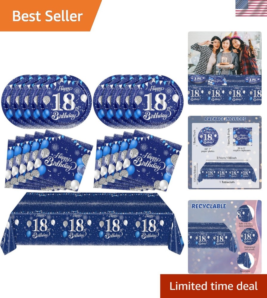 Birthday Decorations Kit Navy Blue Silver 18th Tableware Party Supplies