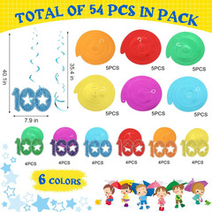 30 Pieces Colorful Hanging Swirls Number 100 Party Decorations 100 Days Foil Swi