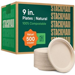 100% Compostable Paper Plates 9 Inch [500 Count] Heavy-Duty Dinner Plates – N…