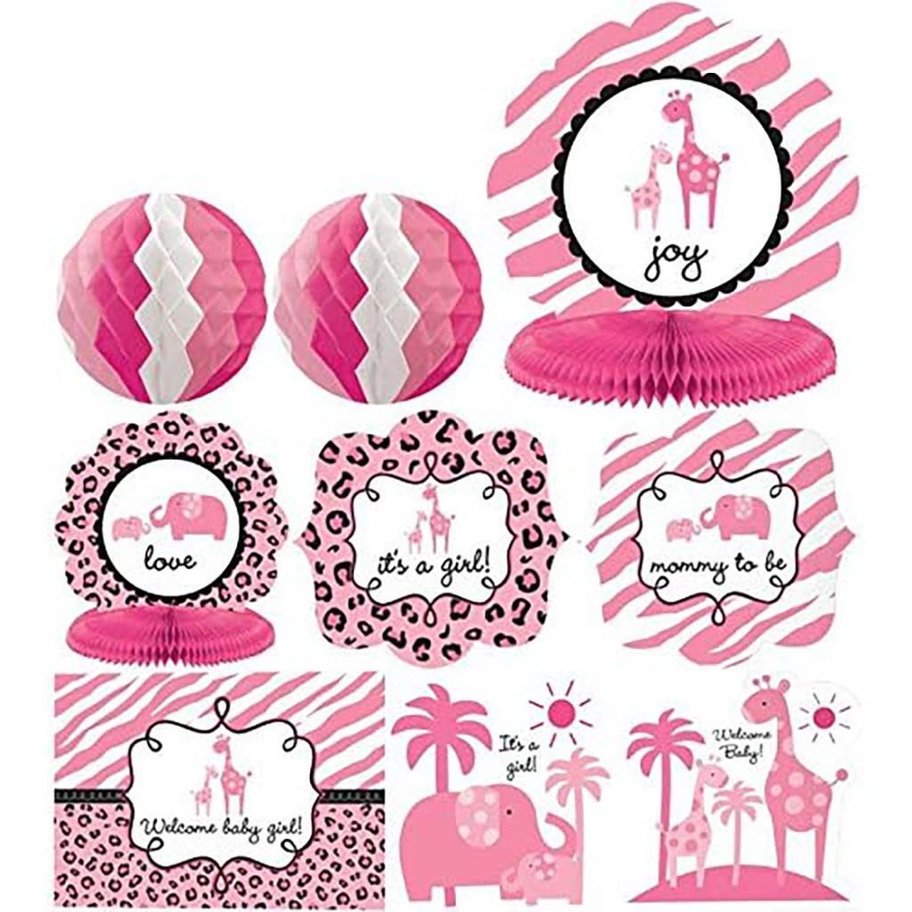 Sweet Wild Pink Safari Welcome Shower Baby Girl Room Decoration Kit 10 Piece