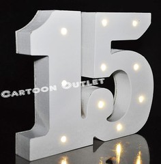 # 15 WHITE WOOD LARGE 5″ TABLE SIGN LED LIGHTS DECORATION QUINCEANERA HANGING