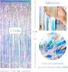 Iridescent Party Streamers Backdrop – Neon Transparent Holographic Tinsel Foi…