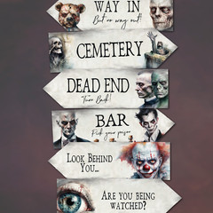 6 Halloween Scary Fantasy Art Watercolour Horror Party Decoration Arrow Signs