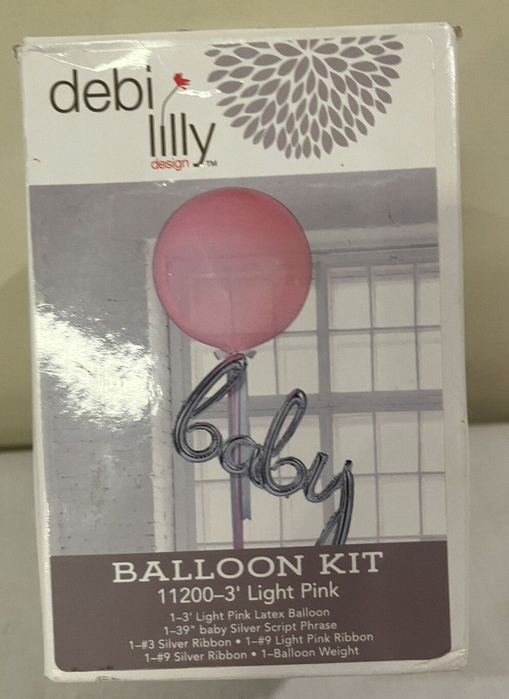 NEW Debi Lilly Design 3’ Light Pink & Silver Baby Shower Hospital Balloon Kit