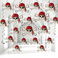 VioraWhite 48 Pcs Pirate Party Decorations Halloween Skull Hanging Swirl