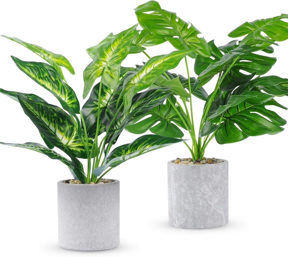 2pcs Fake Plants 16″ Faux Artificial Tropical Indoor for Green