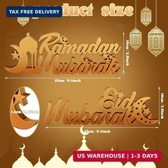 Yuntau 2 Pcs Ramadan Mubarak Wood Sign Eid Mubarak Wooden Table Centerpiece Rama