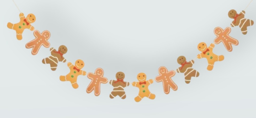 christmas Garland. Gingerbread man bunting. colourful gingerbread man