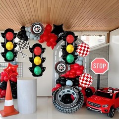 6Pcs Race Car Balloons Birthday Party Decorations – 32 Inch Traffic Light Bal…