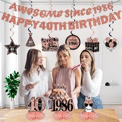 Kuxriox 11Pcs 40th Birthday Decorations Kit for Women, Rose Gold