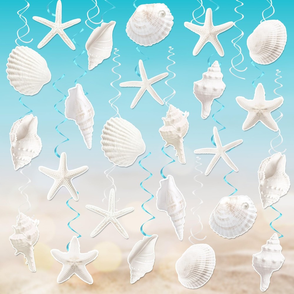 60Pcs Seashell Hanging Swirls Coastal Beach Birthday Party Ceiling Swirls Dec…
