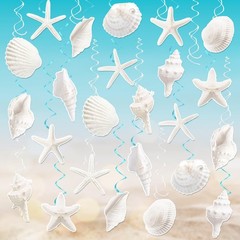 60Pcs Seashell Hanging Swirls Coastal Beach Birthday Party Ceiling Swirls Dec…