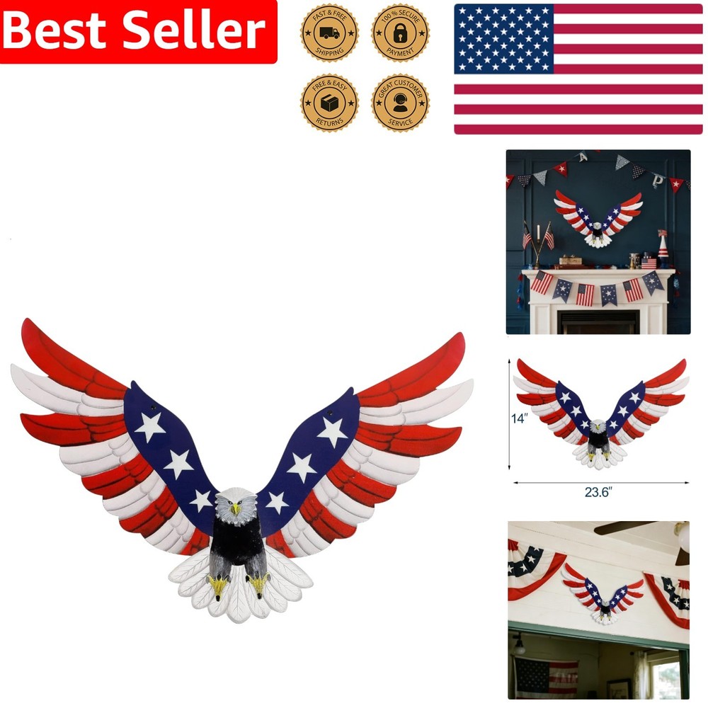 Metal Wall Art Patriotic American Flag Eagle Sculpture Large Handcrafted Outd…
