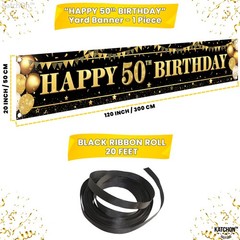 XtraLarge Happy 50th Birthday Banner – 120×20 Inch | 50th Birthday Decorations f