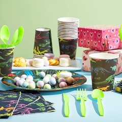 Dino Birthday Party Set 145pc 24 Guests Cups Napkins T-Rex Banner Plates Cutlery