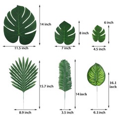 90 Pieces Tropical Leaves with Stems for Weddings Props