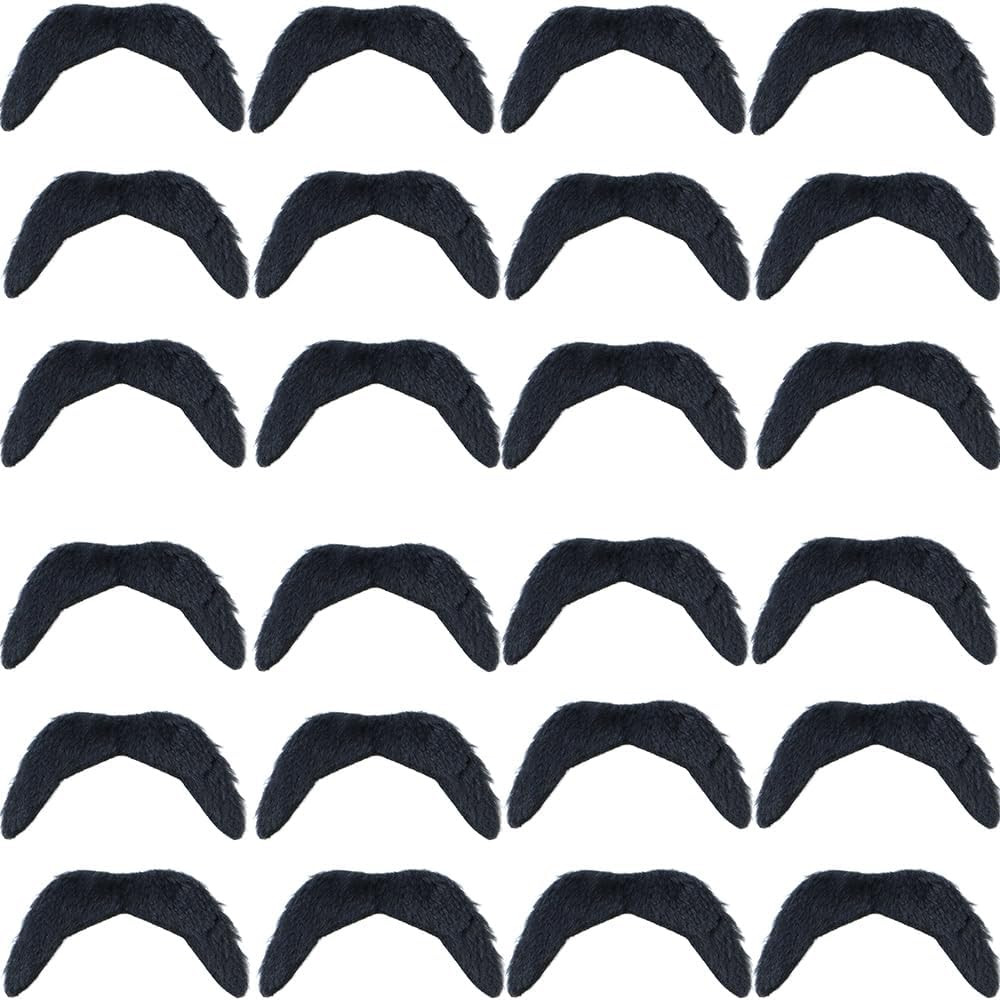 24 Pcs Self Adhesive Fake Black Mustache Novelty Black Plush Mustaches Hairy Fak