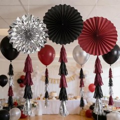 24PCS Maroon Decorations Burgundy Black Silver Party Decor Tassel Garland Ban…