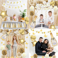 White and Gold Birthday Party Decorations Kit for Women Girls, Gold White Sand C