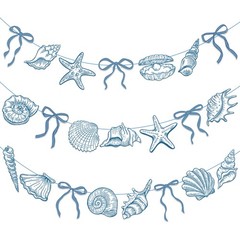 Summer Coastal Beach Party Supplies 3PCS Blue Bow Starfish and Seashell Banne…
