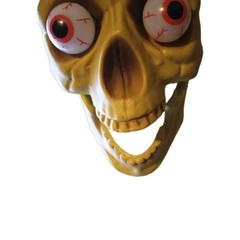Vintage Plastic SKULL HEAD LIGHT UP Bulging Eyes Halloween decor hinged jaw