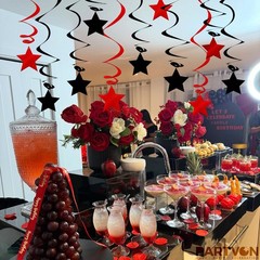 32 PCS Red Black Foil Star Hanging Swirl Streamers Ceiling Decorations