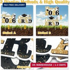 Graduation Yard Signs Class of 2026, 2 PCS Black and Gold 2026 Graduation Decora