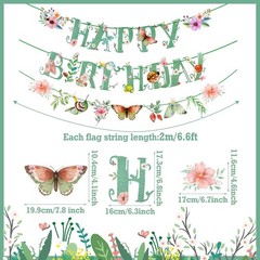 Charming Double-Sided Floral Birthday Banner with Butterflies – 70.87 Inches