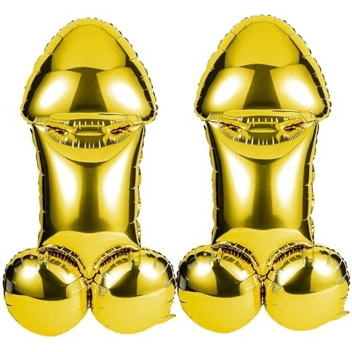2 Pack Bachelorette Party Decorations 40″ Large Penis Balloons Gold Funny