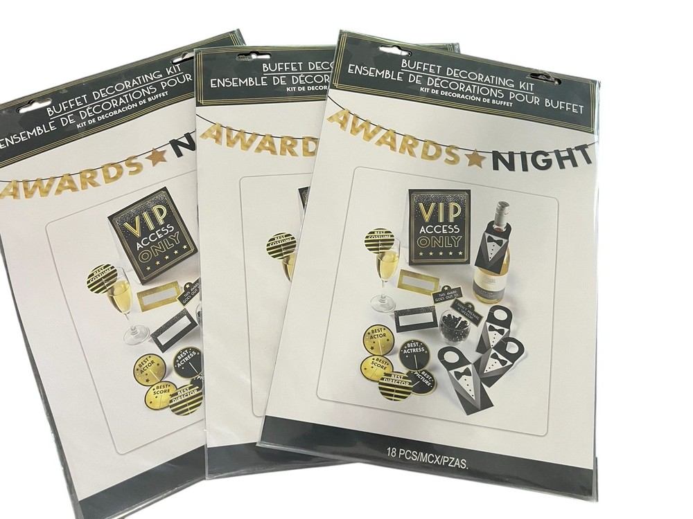 New Awards Night Buffet Party Decorations Gold Black 3 Pack Of 18 Pieces Each