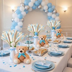 4 Sets 125 Pcs Bear Baby Shower Table Centerpiece with Bear Animals Blue Drie…
