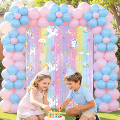 2Pack Unicorn Birthday Decorations 3.3X6.6Ft Unicorn Backdrop Foil Fringe Curtai