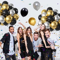 Black Gold Silver Balloons Set, 60 Pcs 12 Inch Metallic Chrome Gold Silver Ba…