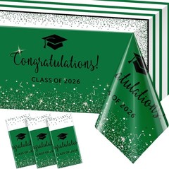 Modern Graduation Table Covers, 3 Pack Green & Black, Perfect for Parties 108×54