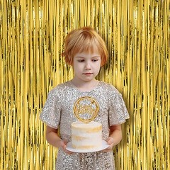 2 Pack Foil Fringe Backdrop Curtains, Tinsel 39.6″W x 98.4″L (Pack of 2) Gold