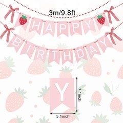 2Pcs Happy Banner, Strawberry Bow, Pink White
