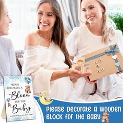 75 Pcs Baby Shower Games Sign Kit Including Decorate a Block Game Sign 50 DIY Bl