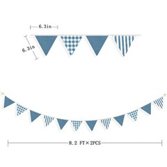 2 Sets Blue Pennant Banner Flags 24Pcs Blue Plaid Striped Nursery Garland Lin…