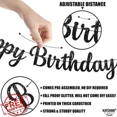 KatchOn Glitter Happy Birthday Banner Black