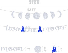 Two the Moon Birthday Decorations Silver Glitter Two the Moon Party Banner for O