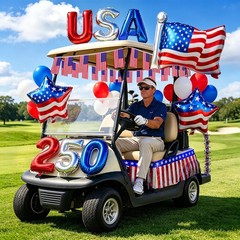 48PCS Patriotic Golf Cart Decorations Kit – 250th Anniversary USA Decor Set, Red